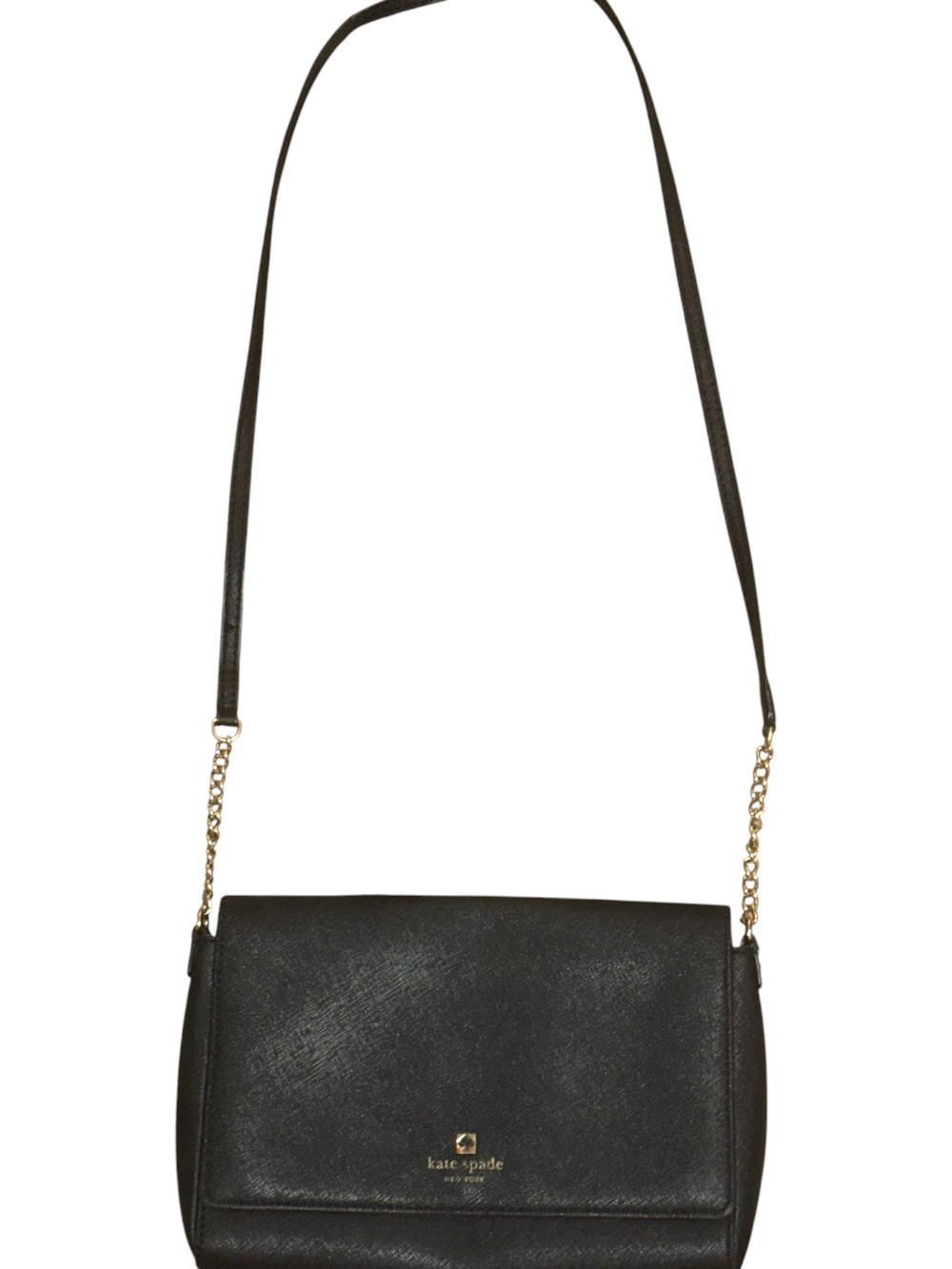 kate spade Black Leather Crossbody with Gold Chain Accents